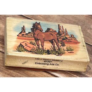 1997 EMBOSSING ARTS CO 135-J DESERT MUSTANG WOOD MOUNTED RUBBER STAMP HORSE
